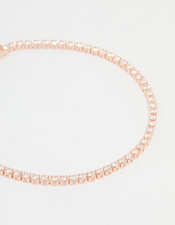 Rose Gold Plated Cubic Zirconia Small Baguette Tennis Bracelet & Earrings Set