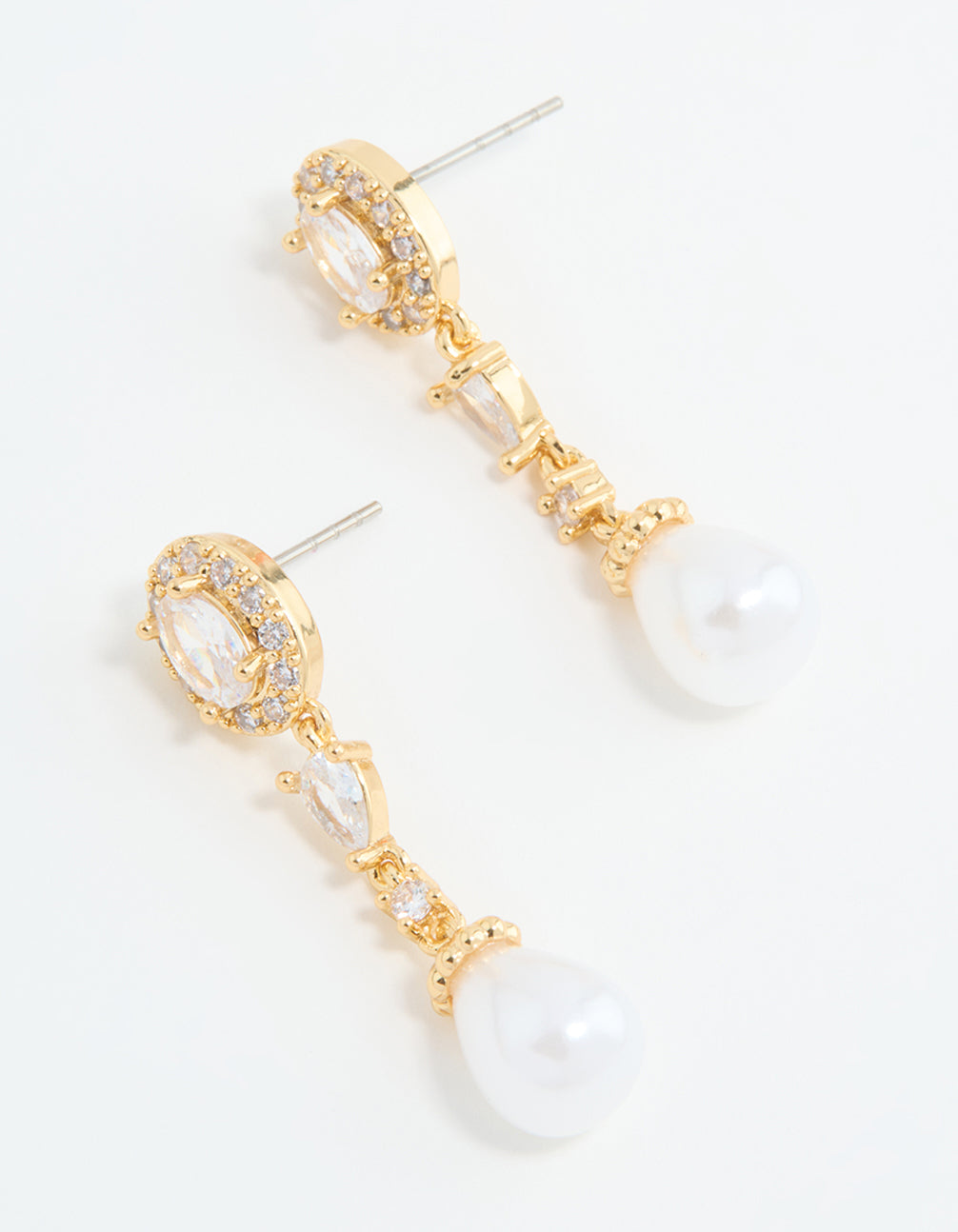 Gold Plated Cubic Zirconia Halo Pearl Drop Earrings