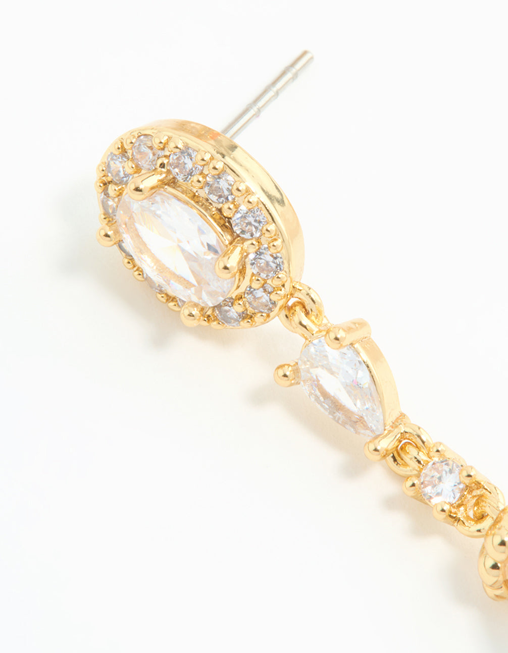 Gold Plated Cubic Zirconia Halo Pearl Drop Earrings