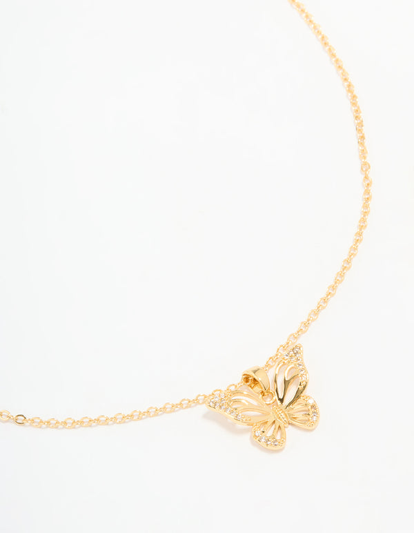 Gold Plated Cubic Zirconia Butterfly Necklace