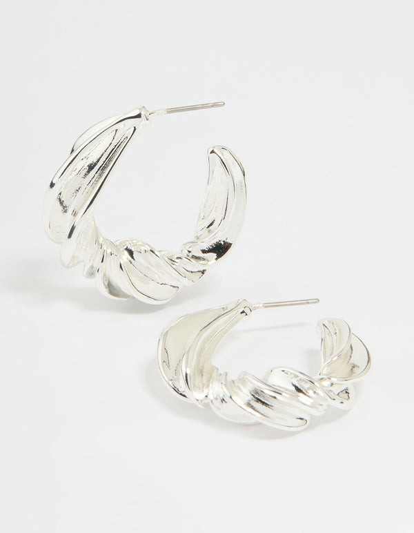 Silver Thick Twisted Hoop Earrings
