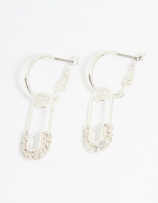 Silver Diamante Paperclip Huggie Earrings