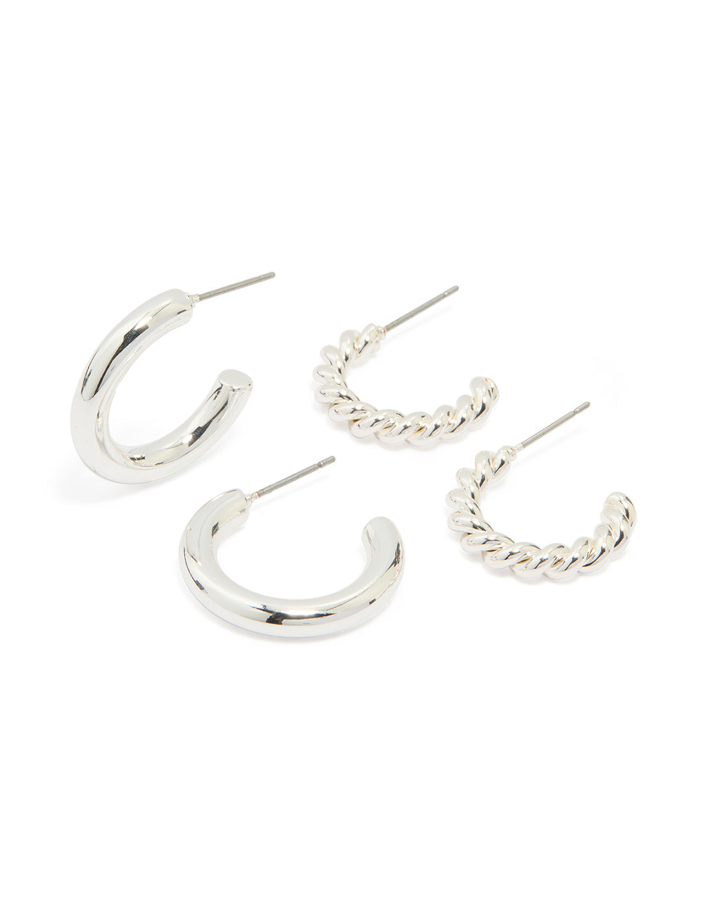 Silver Twisted & Smooth Hoop Earrings 2-Pack