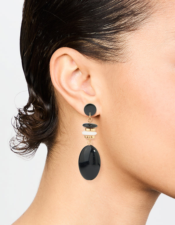 Gold Black Beaded Drop Earrings