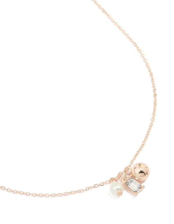 Rose Gold Pearl Diamante Ball Necklace