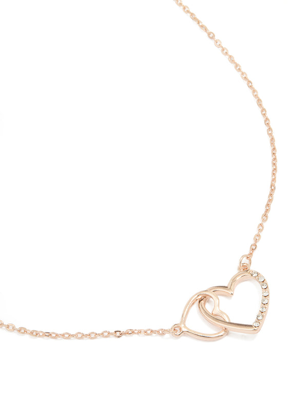 Rose Gold Diamante Heart Link Necklace