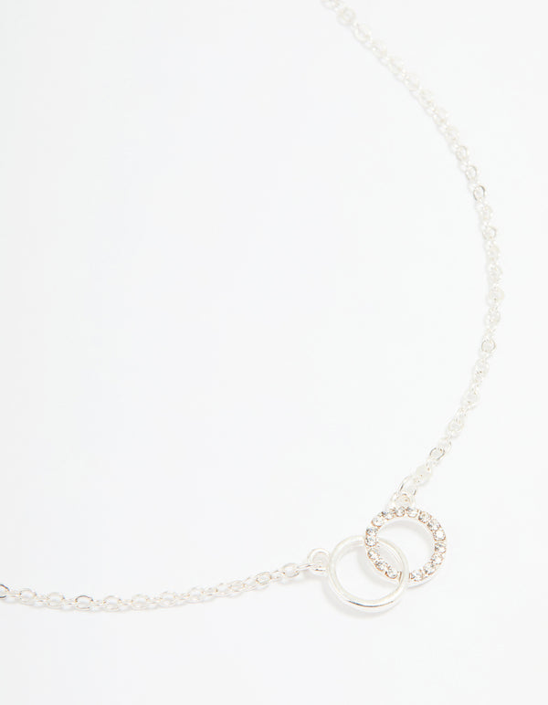 Silver Diamante Open Linked Circle Pendant Necklace