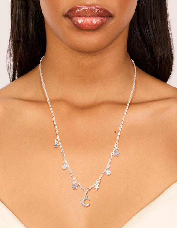 Silver Diamante Celestial Charm Necklace