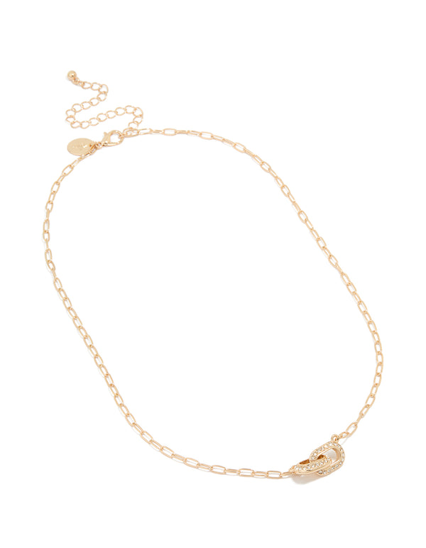 Gold Diamante Interlock Necklace