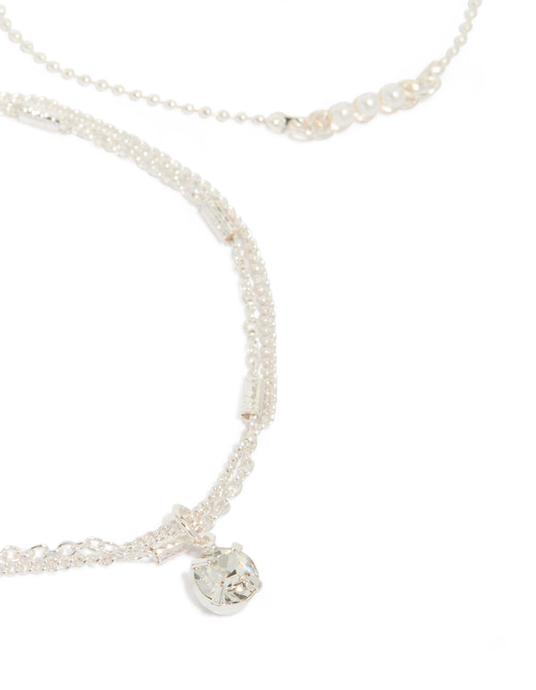 Silver Pearl & Diamante Bracelets 3-Pack