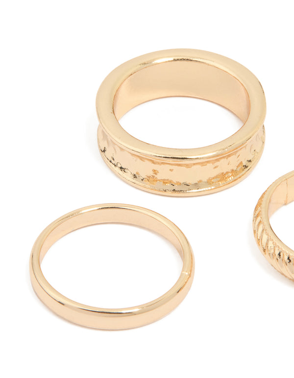 Gold Twisted & Thick Band Rings 3-Pack