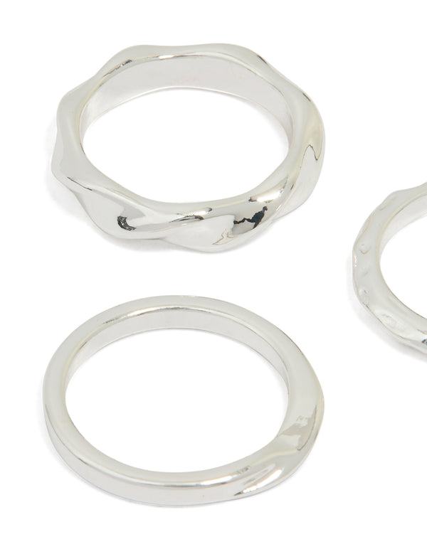 Silver Mixed Textured Rings 3-Pack