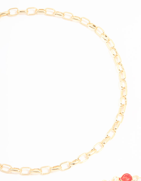 Gold Rainbow Stone & Chain Anklets 3-Pack