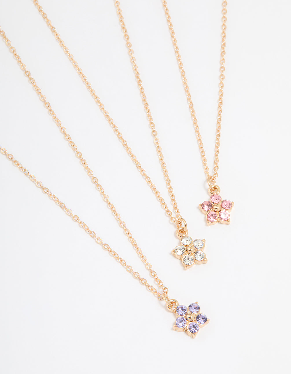 Gold Diamante Flower Necklaces 3-Pack