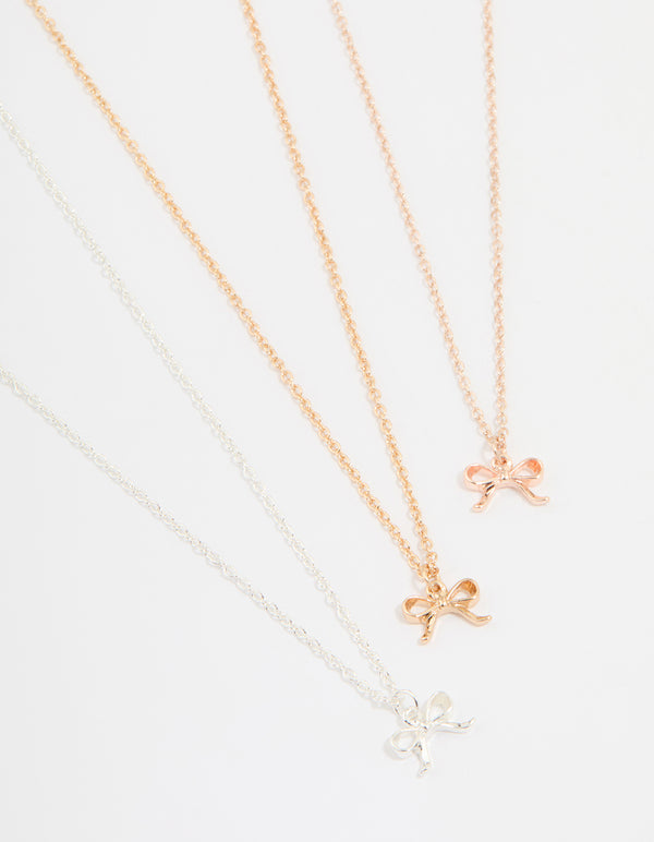 Mixed Metals Bow Necklaces 3-Pack