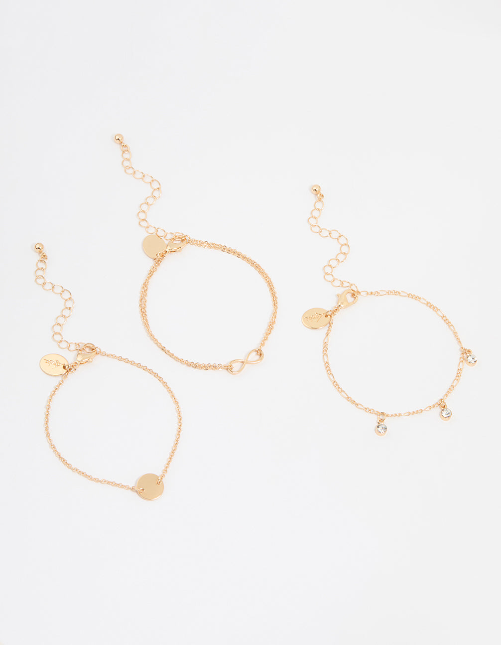 Gold Diamante Infinity Circle Bracelets 3-Pack