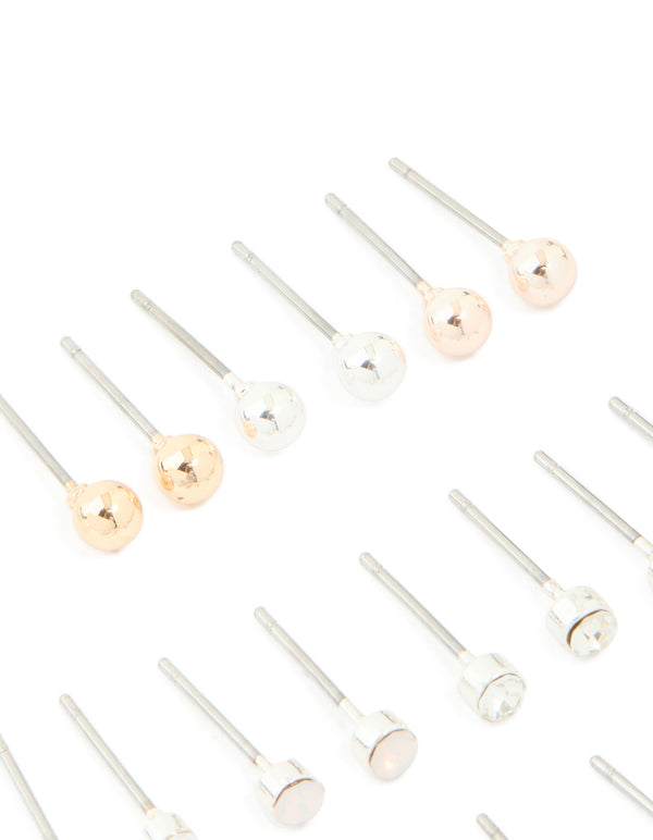 Silver Mixed Basic Stud Earrings 12-Pack
