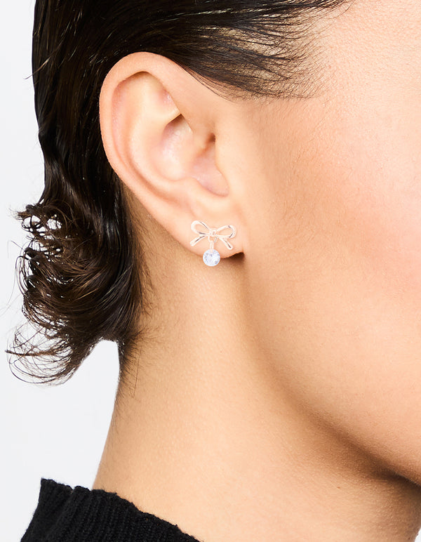 Rose Gold Diamante Bow Drop Earrings