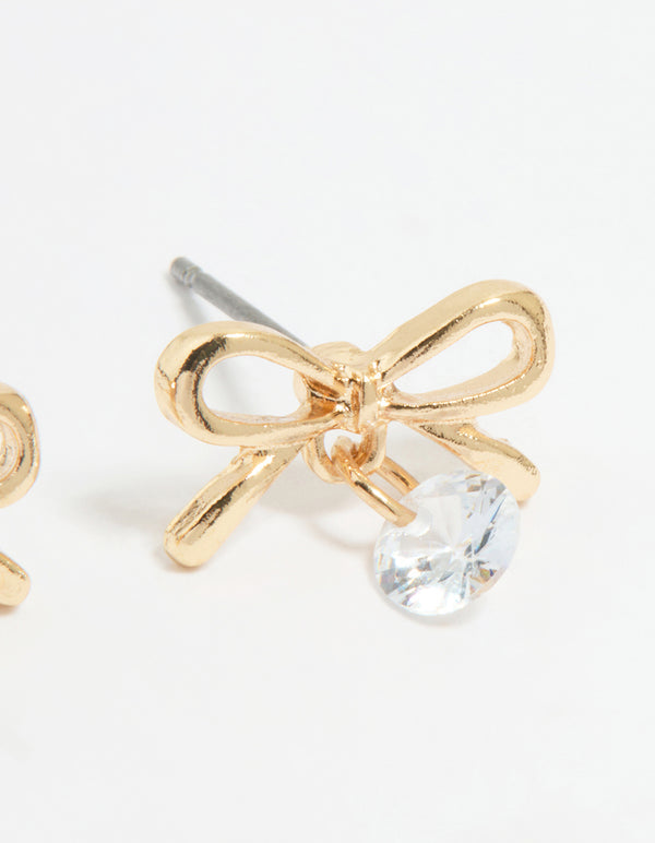Gold Diamante Bow Stud Earrings