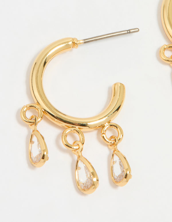 Gold Plated Cubic Zirconia Trio Droplet Hoop Earrings