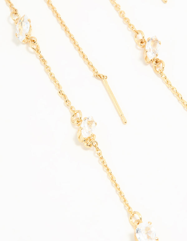 Gold Plated Cubic Zirconia Oval Thread Through Earrings