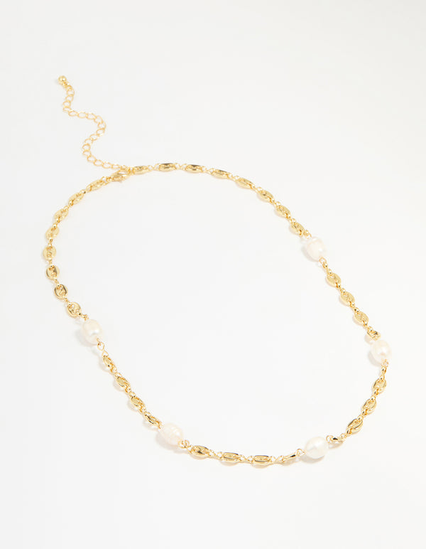 Gold Plated Freshwater Pearl Mariner Necklace