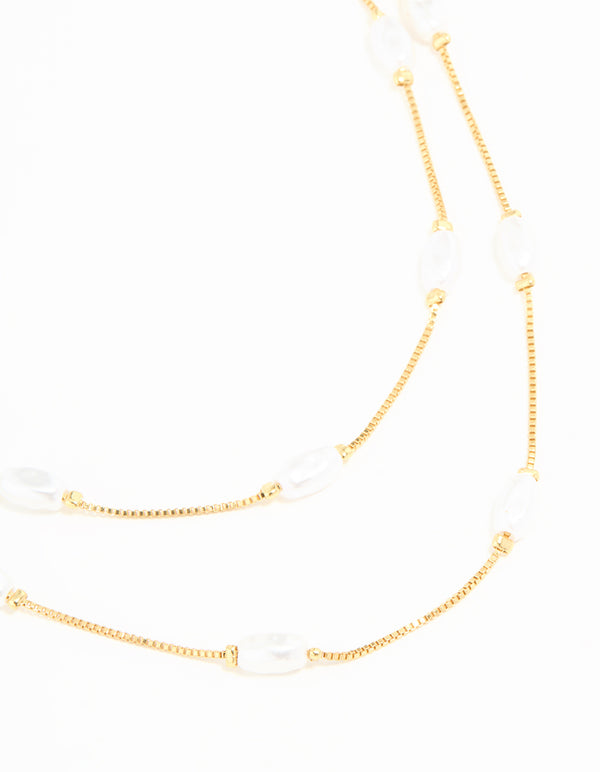 Gold Plated Pearl Layered Necklace