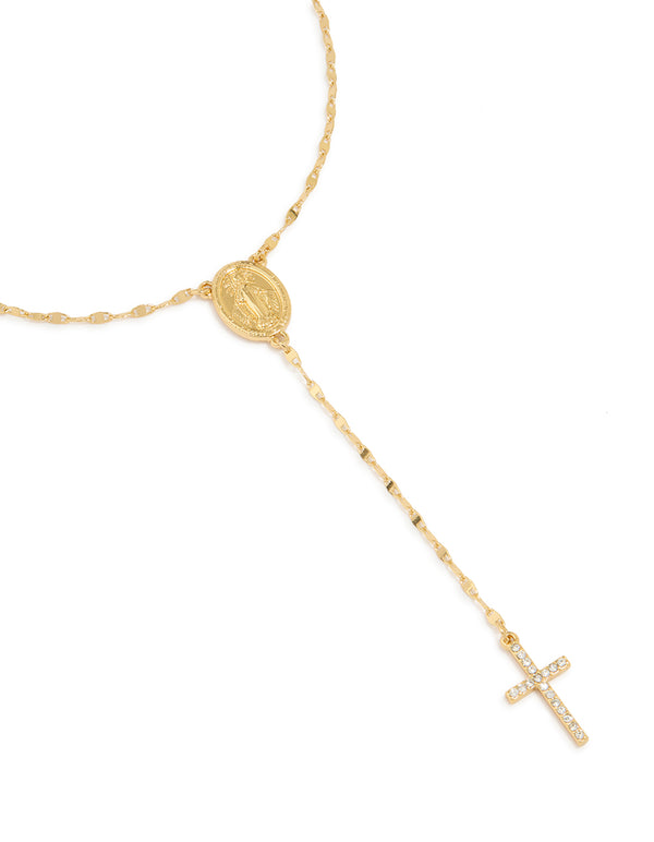 Gold Plated Diamante Cross Y-Necklace