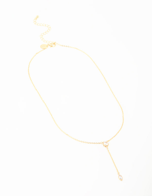Gold Plated Cubic Zirconia Fine Chain Drop Y-Necklace