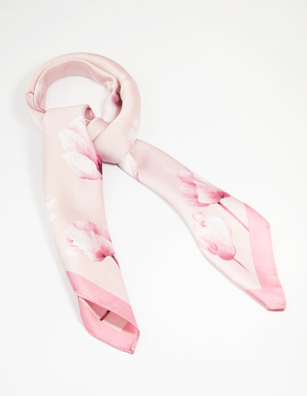 Pink Fabric Flower Border Scarf