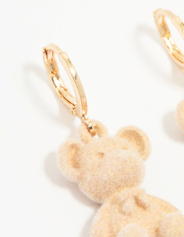 Gold Bear Huggie Drop Earrings