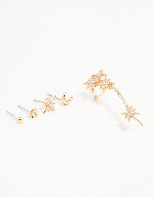 Gold Celestial Stacking Earrings 4-Pack