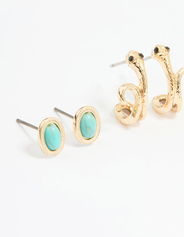 Gold Cross, Dagger & Snake Earrings 6-Pack