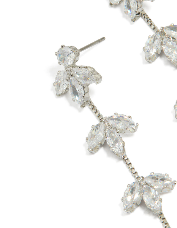 Silver Cubic Zirconia Flower Drop Earrings