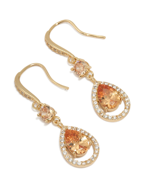 Gold Cubic Zirconia Pear Drop Earrings