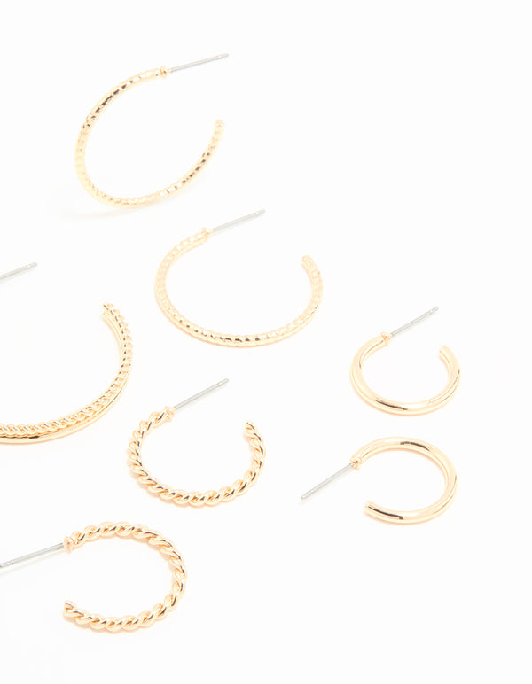 Gold Textured Hoop Earrings 6-Pack