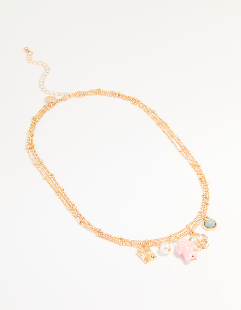 Gold Fish & Flower Charm Necklace