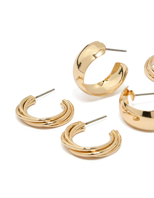 Gold Layered & Chubby Hoop Earrings 3-Pack