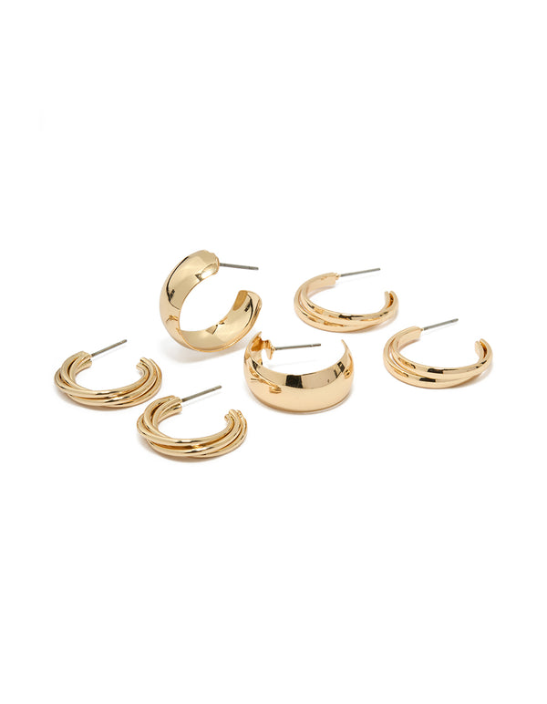 Gold Layered & Chubby Hoop Earrings 3-Pack