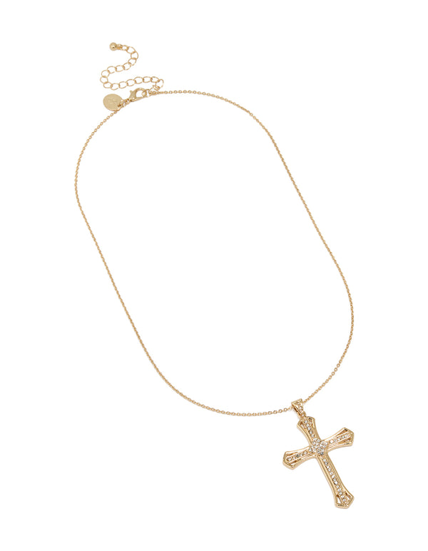 Gold Bold Diamante Cross Necklace