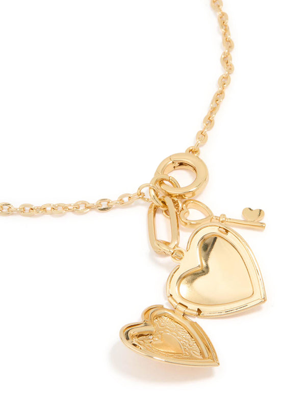 Gold Plated Heart Locket & Key Necklace