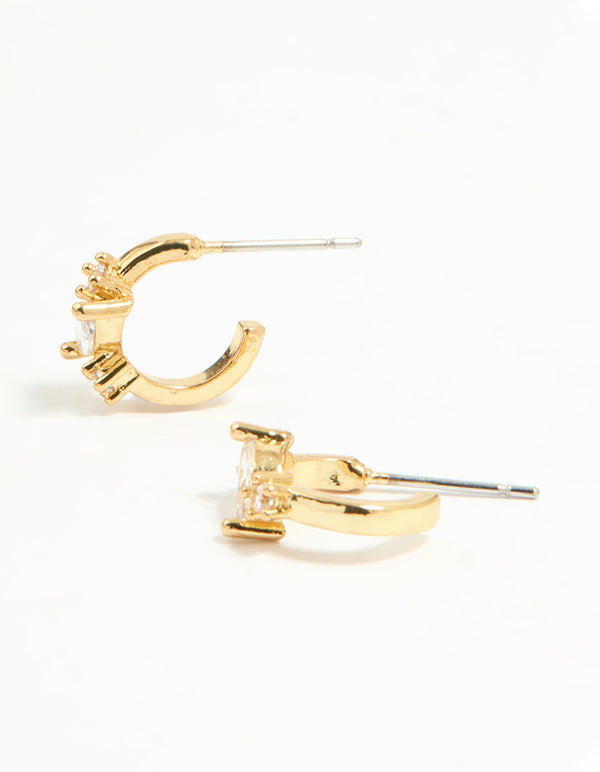 Gold Plated Brass Cubic Zirconia Vine Earrings 3-Pack