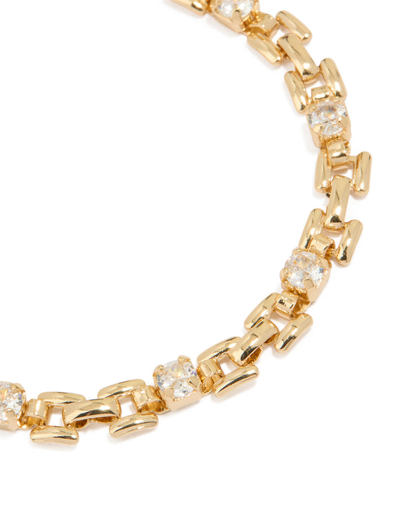 Gold Plated Brass Cubic Zirconia Square Alternating Tennis Bracelet