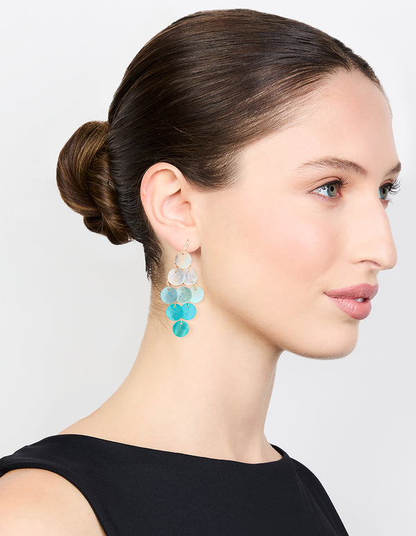 Gold Blue Genuine Shell Ombre Drop Earrings