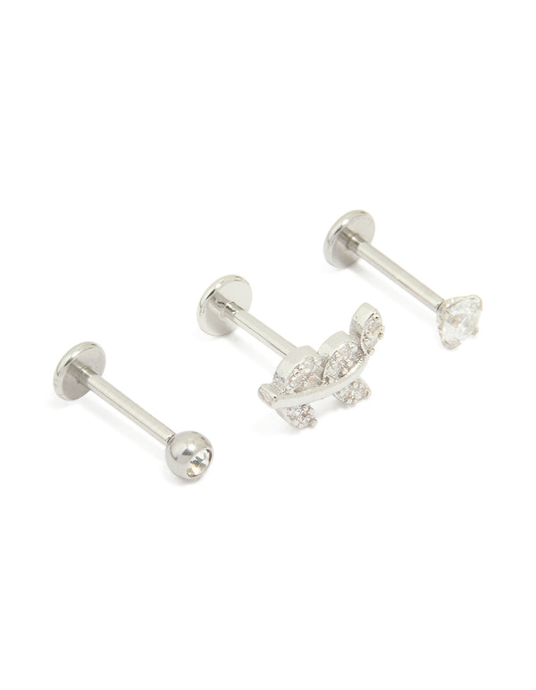 Surgical Steel Cubic Zirconia Threadless Flat Back Studs 3-Pack