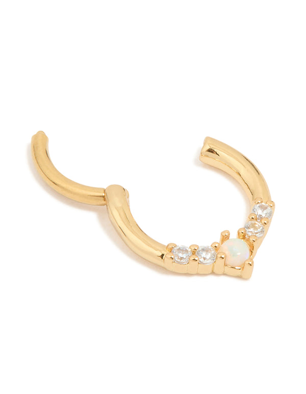 Gold Plated Surgical Steel Cubic Zirconia Marquise Clicker Ring