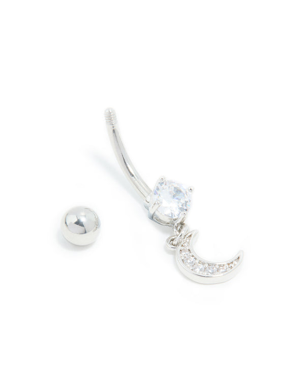 Surgical Steel Cubic Zirconia Moon Drop Belly Bar
