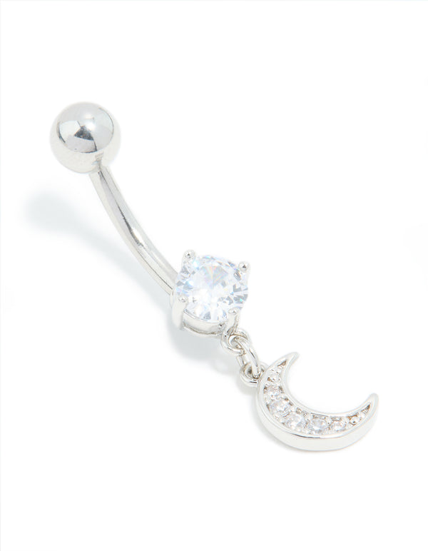 Surgical Steel Cubic Zirconia Moon Drop Belly Bar