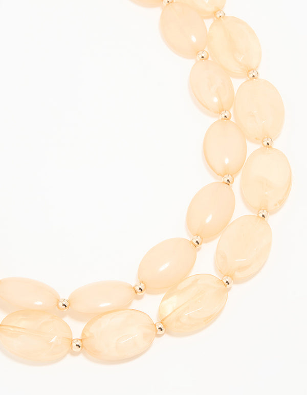 Neutral Beaded Flat Oval Layered Necklace