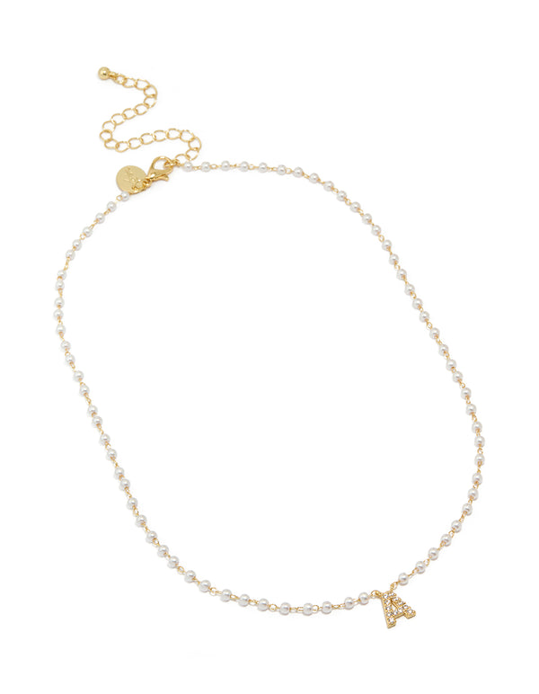 Gold Plated Pearl Letter A Necklace